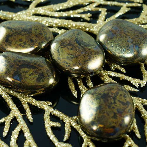 Or grand ovale tchèque perles en verre de 25mm x 20mm lot de 2 sku-18149