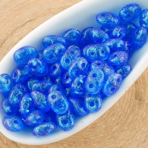 20g de cristal de saphir bleu stardust superduo verre tchèque perles de rocaille deux trous super du sku-35249