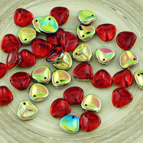 50pcs cristal rouge rubis dichroïque vitrail demi-verre tchèque de pétale de rose perles pressées à  sku-28475
