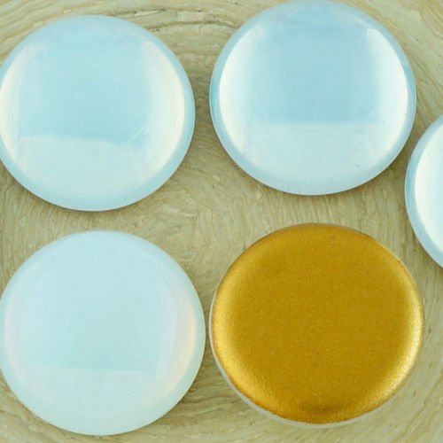 2 pièces blanc opale mer pierre de lune or rond bombé flatback tchèque verre cabochon 18mm sku-34768