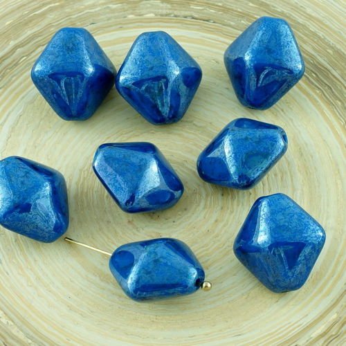 Lustre bleu verre tchèque losange bicone perles de bohème 15mm x 10mm 4pcs sku-28650