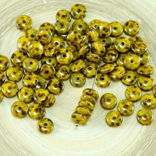 60pcs anissa picasso jaune opaque verre tchèque disque rondelle perles solo plat espaceur un trou de sku-26783