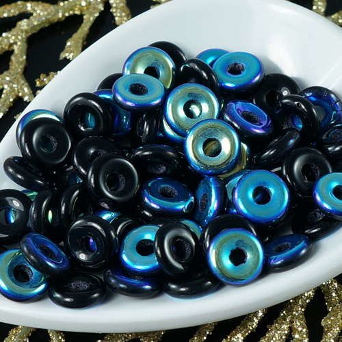 D'un noir de jais ab tchèque verre plat anneau de perles en forme de o grand trou de beigne de 8mm 2 sku-18801