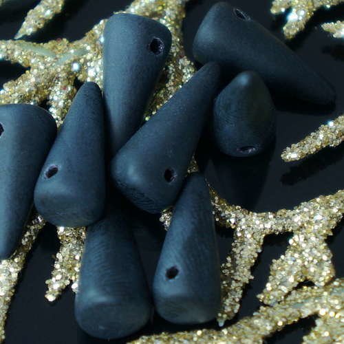 Mat noir de jais verre tchèque spike perles cône baisse épine 14mm x 6mm 14pcs sku-18921