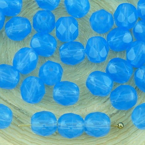 40pcs cristal bleu opale ronde à facettes feu poli entretoise de verre tchèque perles de 6mm sku-33280