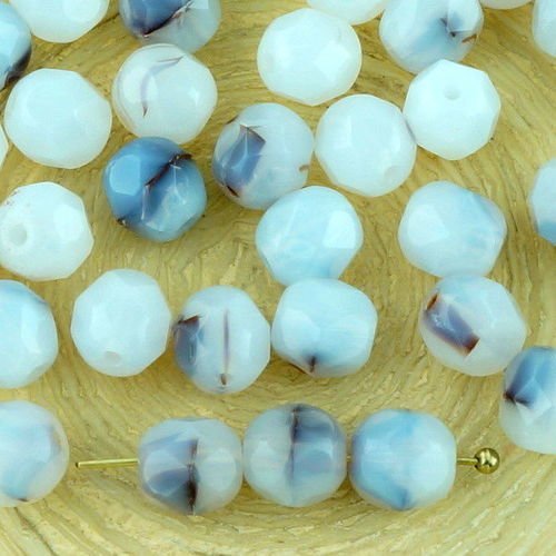 40pcs opale blanc brun mix ronde à facettes feu poli entretoise de verre tchèque perles de 6mm sku-33300