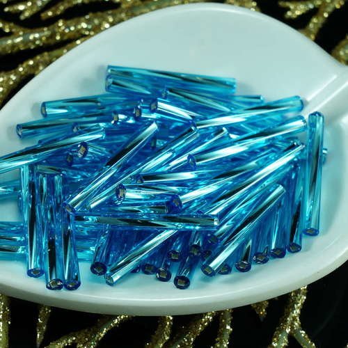 80pcs x 20mm extra longue turquoise argent bordée enrouler autour du verre tchèque perles de bugle p sku-21295