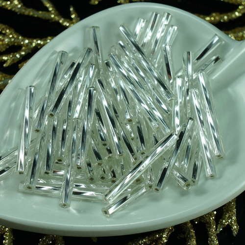 80pcs x 20mm extra-longs argent cristal doublé enrouler autour du verre tchèque perles de bugle prec sku-21302