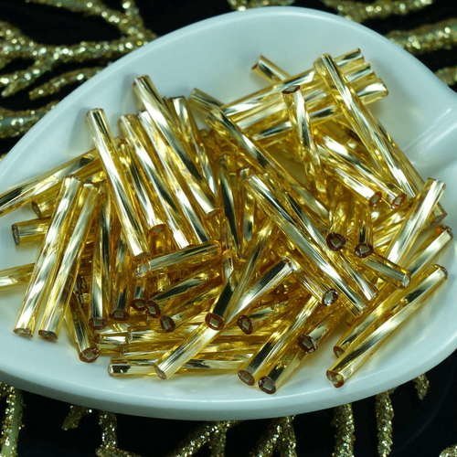 80pcs x 20mm extra long de lumière d'or d'argent bordée enrouler autour du verre tchèque perles de b sku-21304
