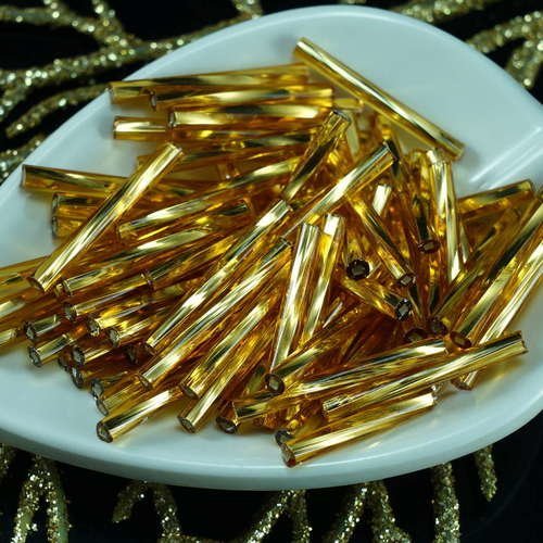 80pcs x 20mm extra long or argent bordée enrouler autour du verre tchèque perles de bugle preciosa t sku-21305