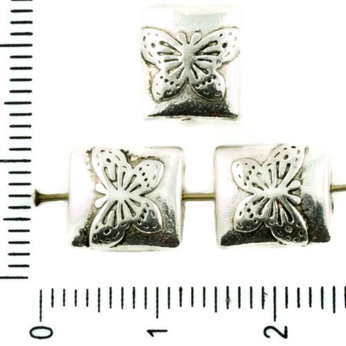 10pcs argent antique ton plat papillon soufflé rectangle perles des deux côtés tchèque métal conclus sku-37358