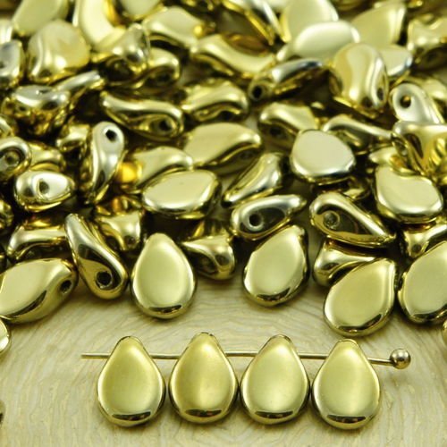 60pcs metallic gold pip preciosa fleur plat de pétales de verre tchèque perles 5mm x 7mm sku-33752