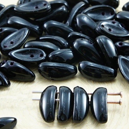 30pcs opaque noir de jais preciosa piment 2 deux trous tchèque perles de verre 11 mm x 4 mm sku-33789