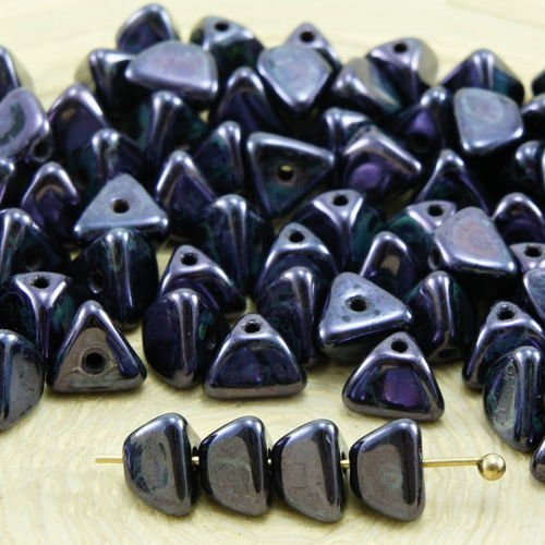 50pcs picasso opaque noir de jais lustre de grand demi-pincée triangle entretoise tchèque perles de  sku-33867