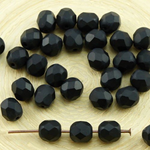40pcs mat noir de jais verre tchèque ronde à facettes feu poli perles de 6mm sku-31636