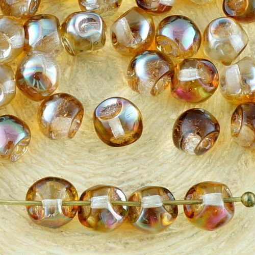 60pcs cristal jaune métallique iris de la moitié plus petit champignon bouton de verre tchèque perle sku-32136