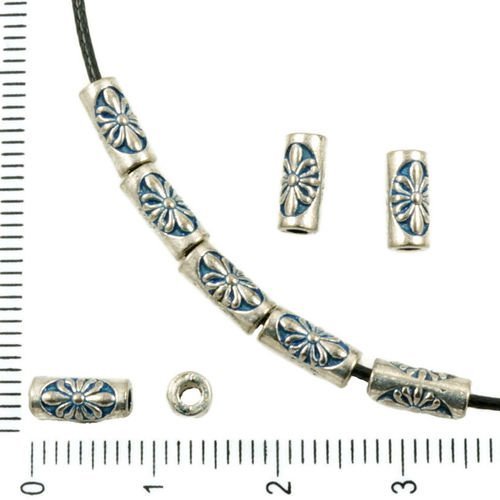40pcs antique ton argent bleu patine laver de petites entretoise fleur de la nature du tube de perle sku-36273