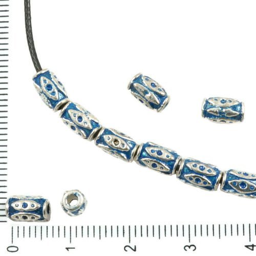 30pcs antique ton argent bleu patine laver entretoise losange en pointillés tube de bali perles tchè sku-36288