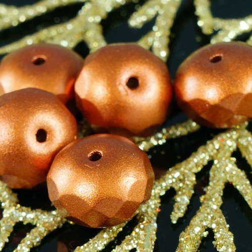 Grand mat opaques bronze verre tchèque rondelle perles à facettes feu poli 14mm x 9mm 6pcs sku-18088