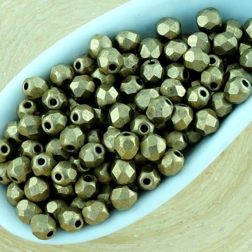 100pcs mat métallisé or bronze ronde à facettes feu poli petite entretoise de verre tchèque perles d sku-34550