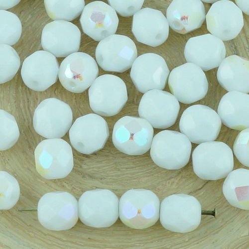 40pcs blanc albâtre opal ab demi-rond à facettes feu poli entretoise de verre tchèque perles de 6mm sku-34585