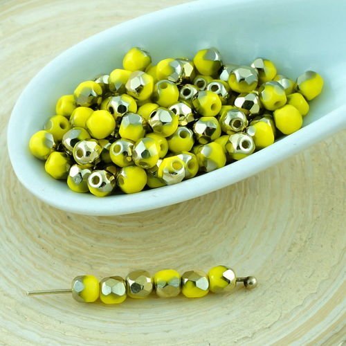 100pcs opaque jaune citron d'or demi-rond à facettes feu poli verre tchèque perles de petit écarteur sku-28693