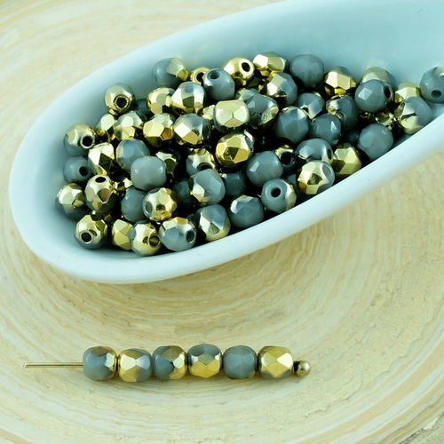 100pcs opaque or gris demi-rond à facettes feu poli verre tchèque perles de petit écarteur 3mm sku-28695