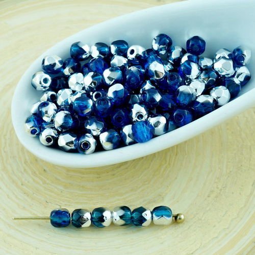 100pcs cristal capri aigue-marine bleu argent demi-rond à facettes feu poli verre tchèque perles de  sku-28700