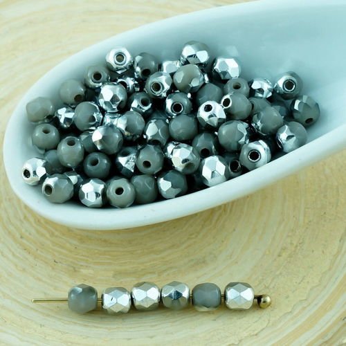 100pcs opaque gris argent demi-rond à facettes feu poli verre tchèque perles de petit écarteur 3mm sku-28701