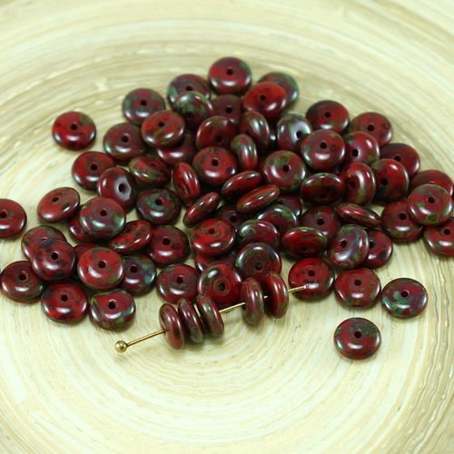 60pcs anissa picasso opaque rouge verre tchèque disque rondelle perles solo plat espaceur un trou de sku-26782