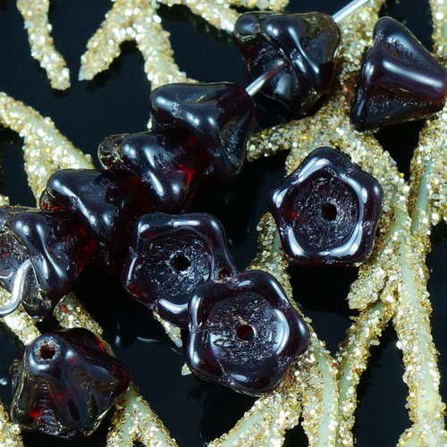 Clair foncé vin rouge verre tchèque bell fleur de perles de de perle caps halloween 6mm x 8mm 22pcs sku-18694