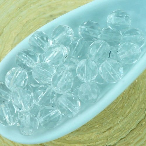 50pcs cristal clair ronde à facettes feu poli petite entretoise tchèque perles de verre de 5mm sku-33095