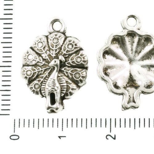 6pcs antique ton argent grand paon animal charmes tchèque métal conclusions 14mm x 20mm sku-37242