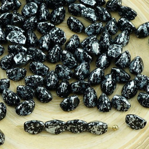 60pcs black silver spotted tweedy pincée de verre tchèque entretoise bicone à facettes perles 5mm sku-31141