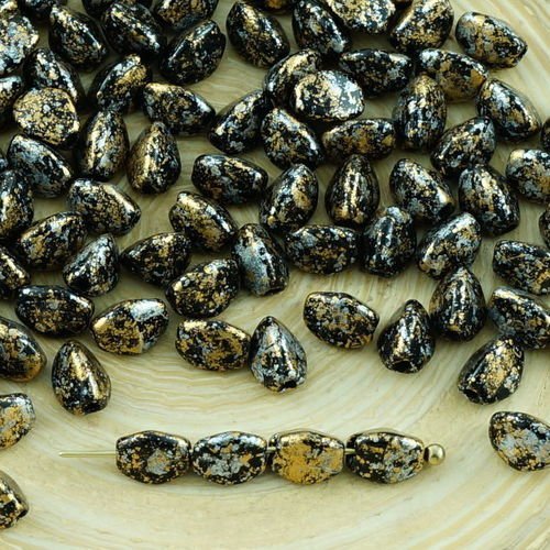 60pcs or noir tacheté de tweedy pincée de verre tchèque entretoise bicone à facettes perles 5mm sku-31142
