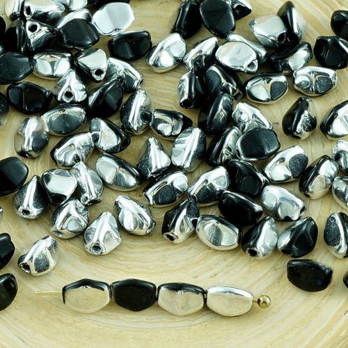 60pcs black metallic silver demi-pincée de verre tchèque entretoise bicone à facettes perles 5mm sku-31133