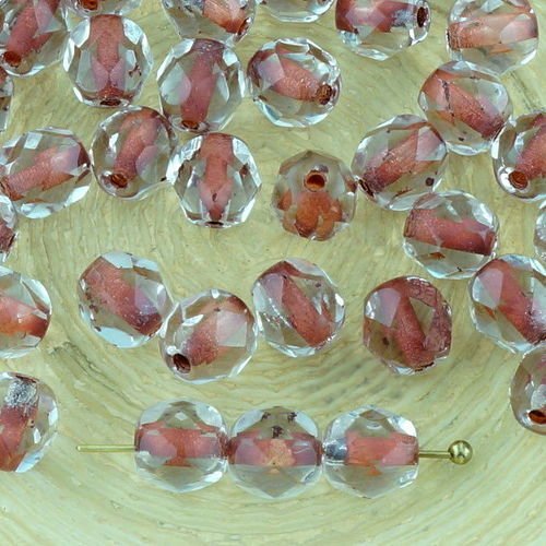 40pcs crystal brown doublée ronde à facettes feu poli entretoise de verre tchèque perles de 6mm sku-33233