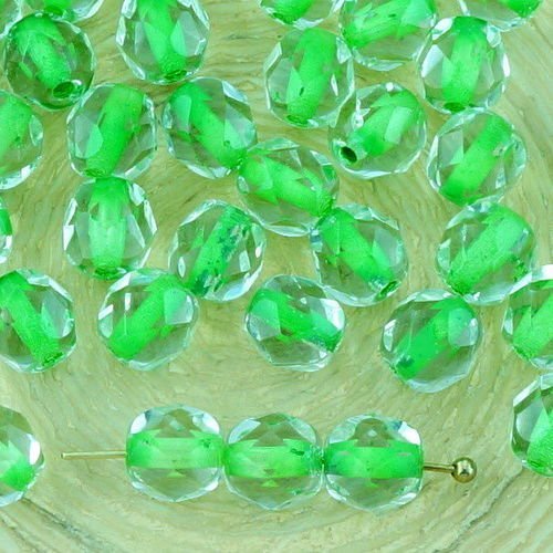 40pcs cristal olive vert olivine doublée clair ronde à facettes feu poli entretoise de verre tchèque sku-33234