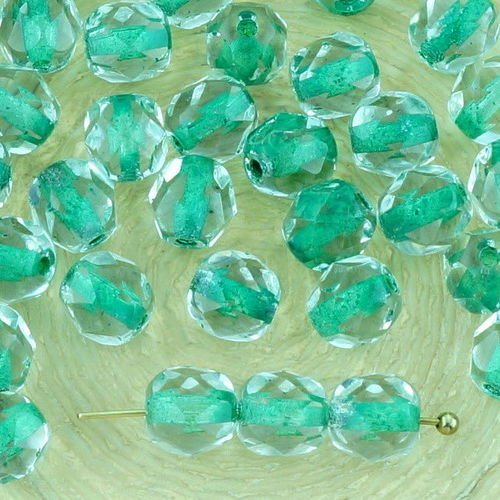 40pcs cristal vert émeraude bordée clair ronde à facettes feu poli entretoise de verre tchèque perle sku-33235