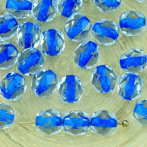40pcs cristal bleu doublée ronde à facettes feu poli entretoise de verre tchèque perles de 6mm sku-33242