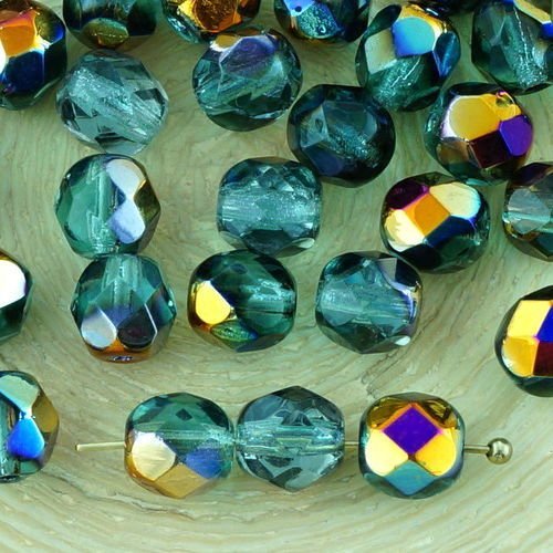 40pcs cristal aigue-marine bleu métallique sliperit iris pourpre demi-rond à facettes feu poli entre sku-33253