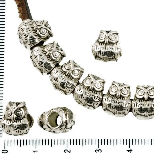 4pcs antique ton argent grand trou européen de pandora style hibou oiseau animal charmes de perles t sku-37383