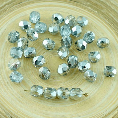 50pcs cristal d'argent de la moitié tchèque en verre à facettes perles rondes d'incendie poli entret sku-29199