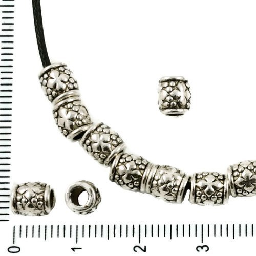 20pcs antique ton argent grand trou européen de pandora style entretoise tube fleur perles tchèques  sku-37393