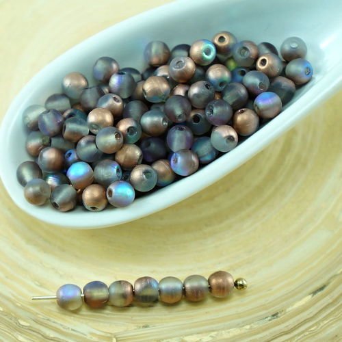 100pcs mat cristal arc-en-ciel de cuivre ronde verre tchèque perles de petite entretoise de mariage  sku-27275