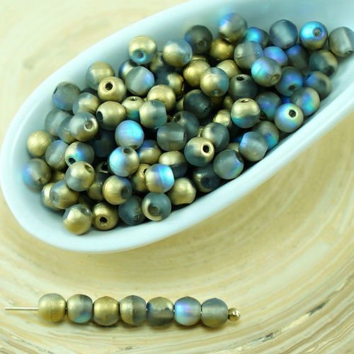 100pcs mat cristal arc-en-ciel d'or ronde verre tchèque perles de petite entretoise de mariage 3mm sku-27276