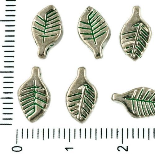 18pcs tchèque vert turquoise patine antique ton argent petite feuille de charmes pendentifs à deux f sku-34120
