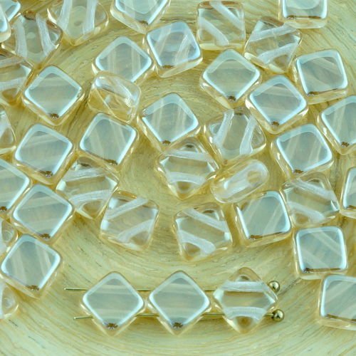 30pcs cristal jaune miel lustre losange plat carré soyeux 2 deux trou de verre tchèque perles de 6mm sku-32200