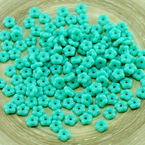 80pcs opaque turquoise green verre tchèque petite télévision ne-m'oubliez-pas de fleurs spacer perle sku-27381