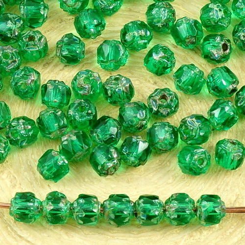 50pcs picasso verte en cristal de verre tchèque cathédrale facettes feu poli perles de 4mm de noël sku-35752